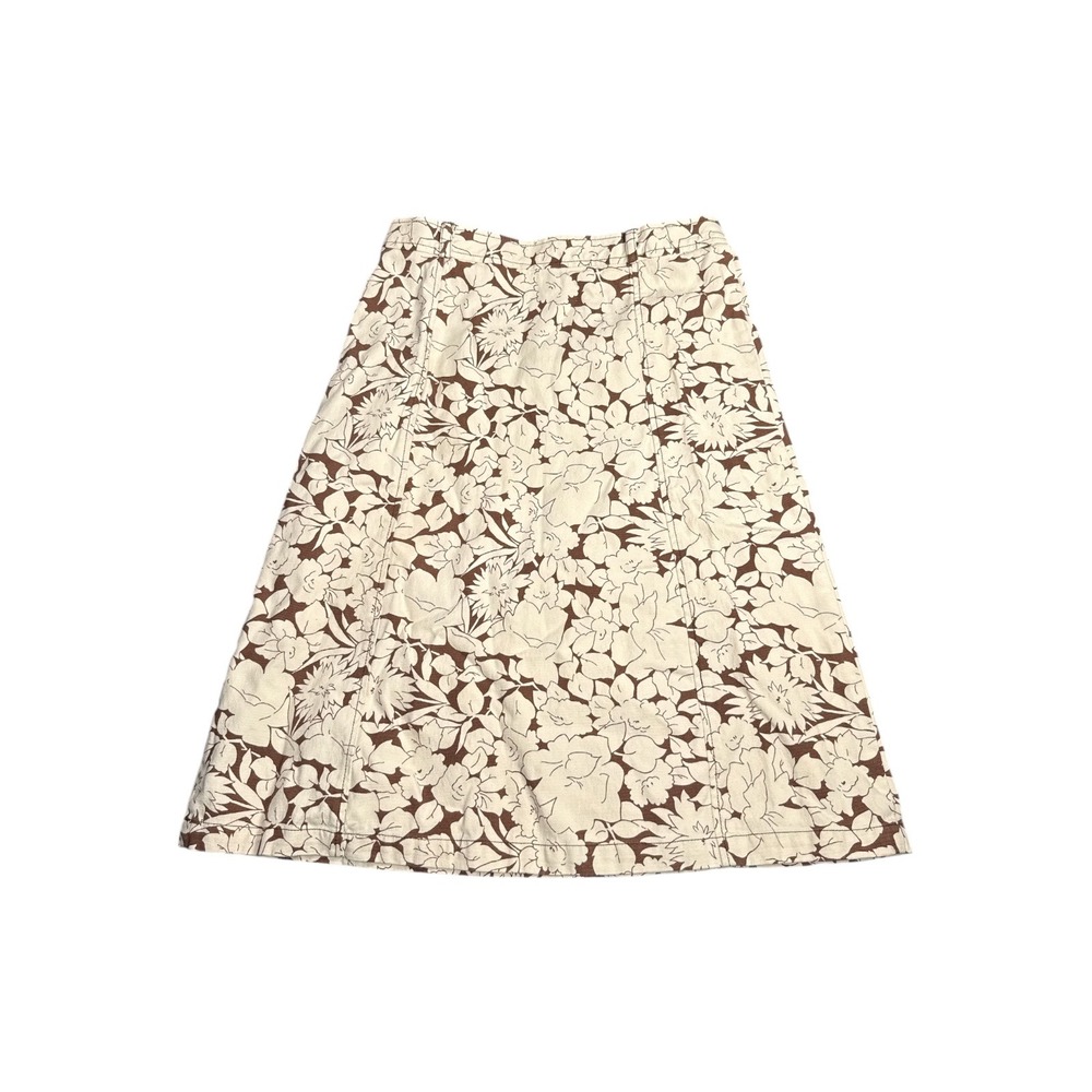 Liz Claiborne Floral A-Line Skirt Brown Cream Cotton Twill Knee Length Size 8